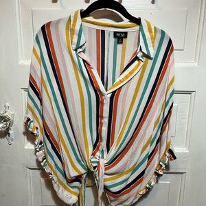 a.n.a Blue and Yellow 3/4 Sleeve Button Down Shirt